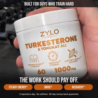 ZYLO bottle held at the gym: built for guys who train hard